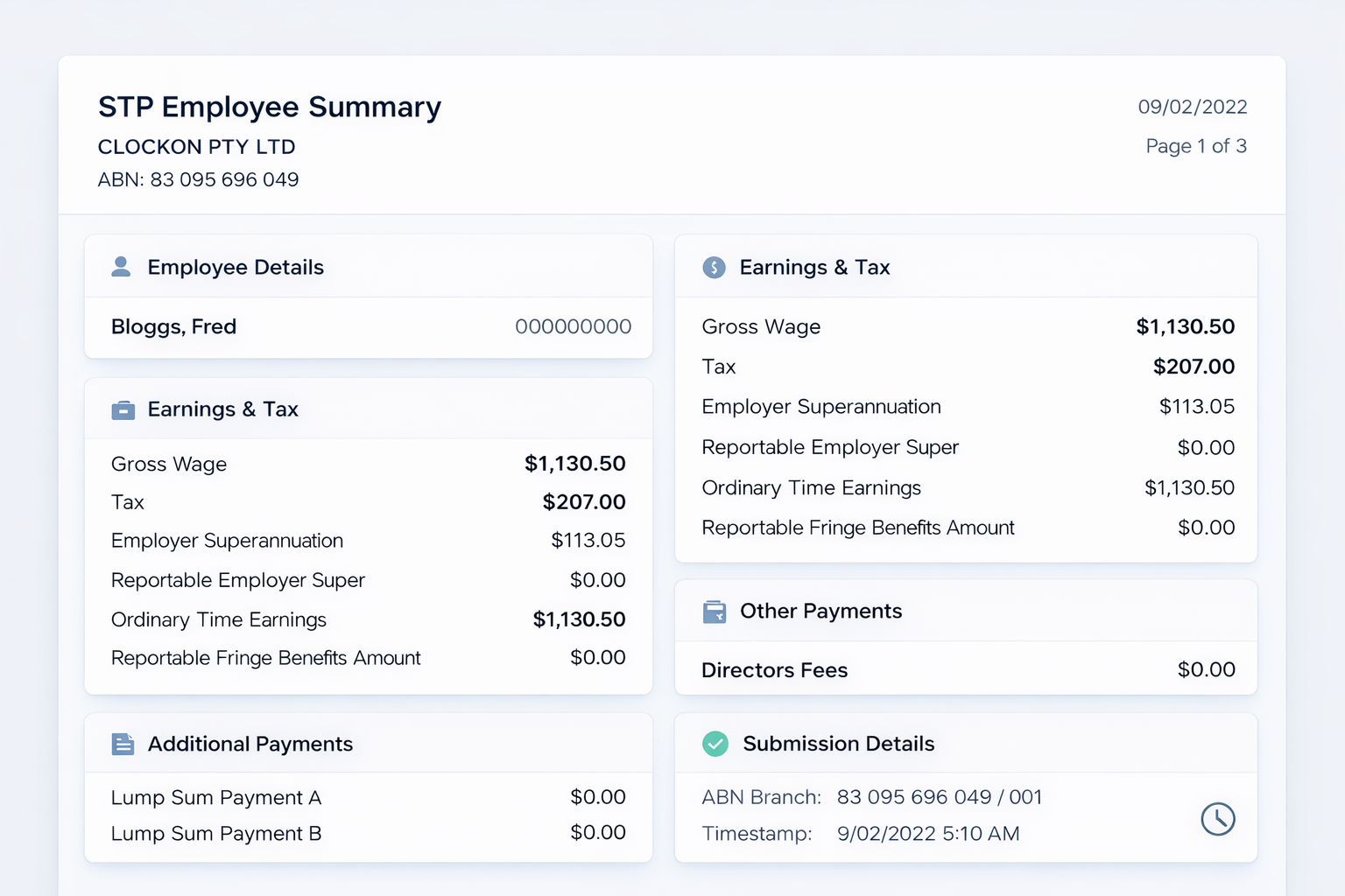 ClockOn STP software employee summary illustration ClockOn STP software employee summary illustration