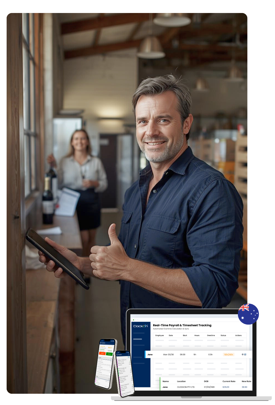 cellar door worker on site with clockon software 