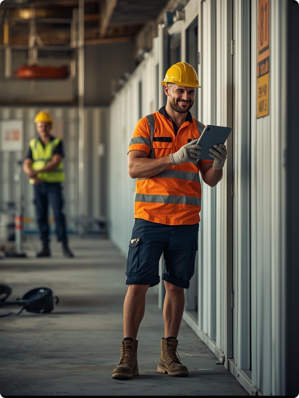 construction worker clocking out using clockon kiosk app on wall mounted tablet construction worker clocking out using clockon kiosk app on wall mounted tablet