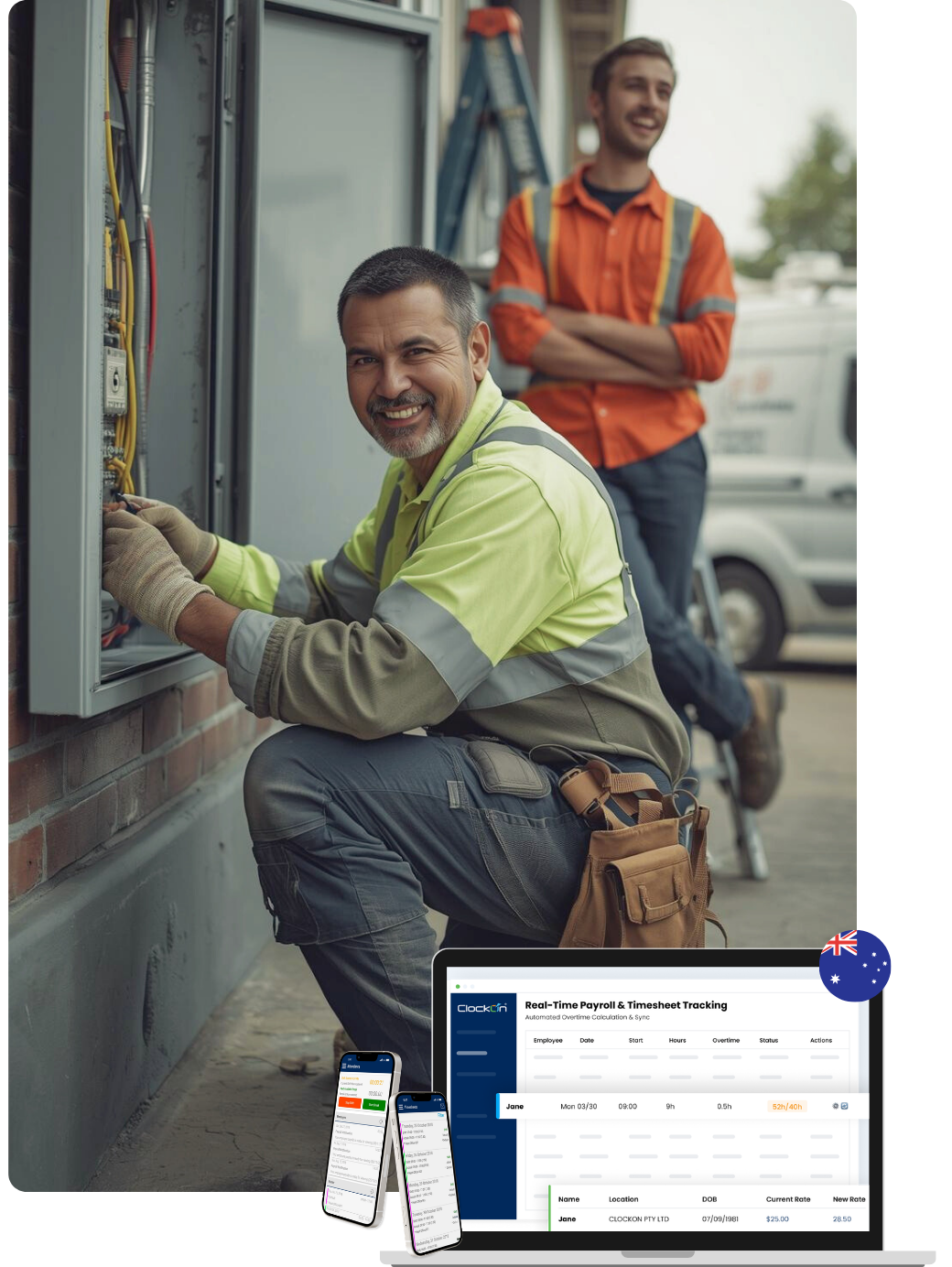 electrical constractors on site with clockon software