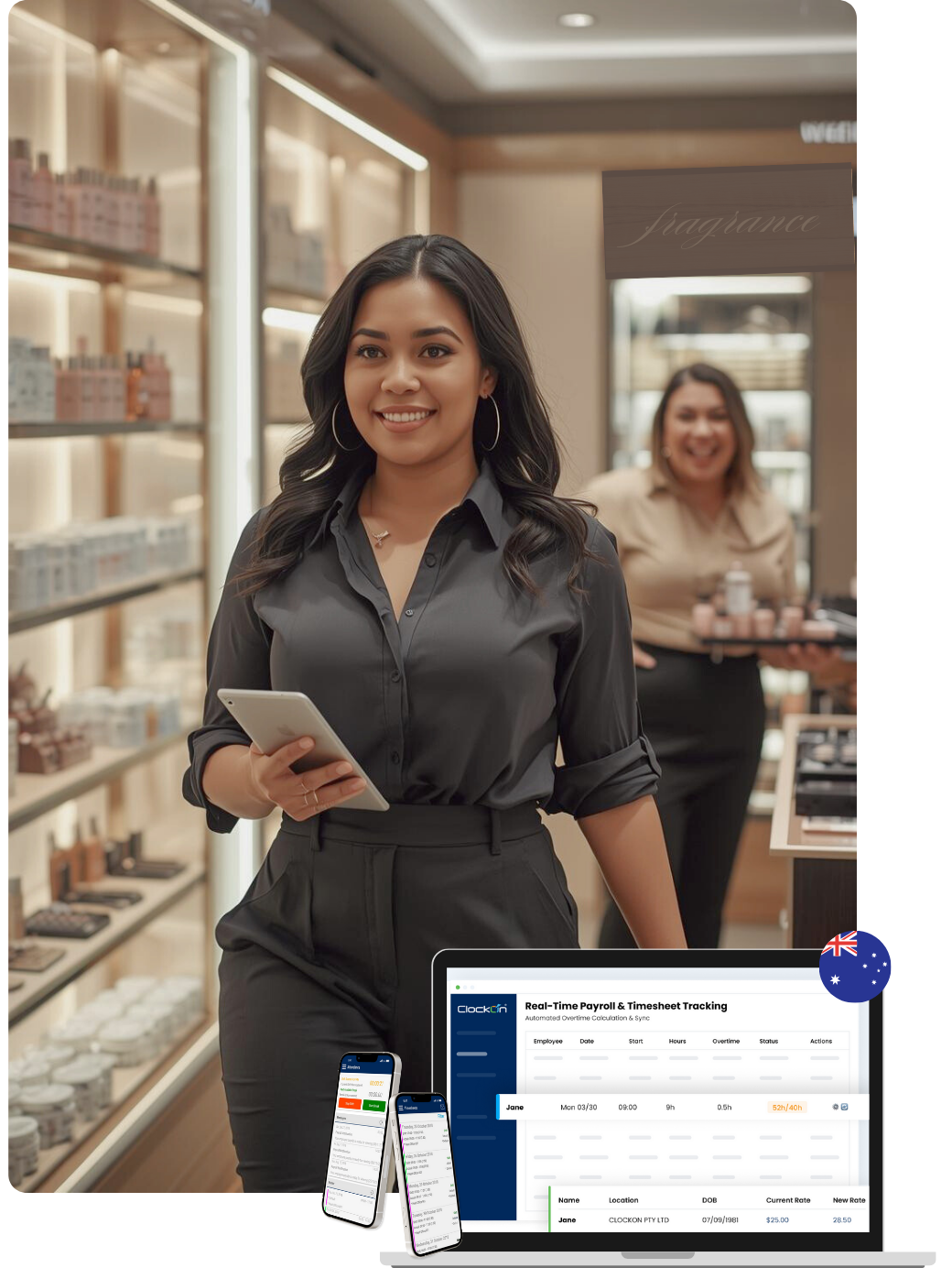 retail worker in store with clockon software retail worker in store with clockon software